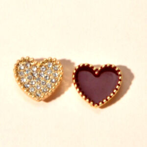 Rhinestone Heart Earrings Rhinestone Heart Post Earrings Textured Red Gold NEW
